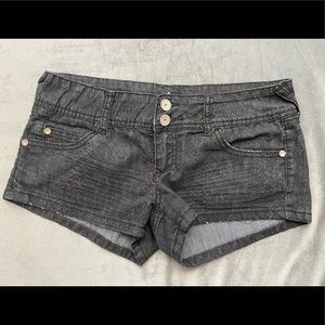 Black snake print denim shorts